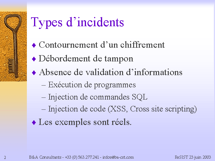 Types d'incidents