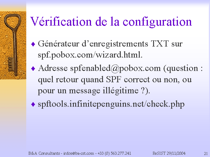 Vérification de la configuration